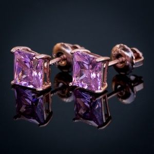 Women’s Rose Gold Pink Princess Cz Stud Earrings